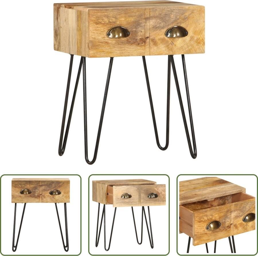 The Living Store Houten Nachtkastje Mango 40 x 30 x 50 cm 2 lades - Foto 2