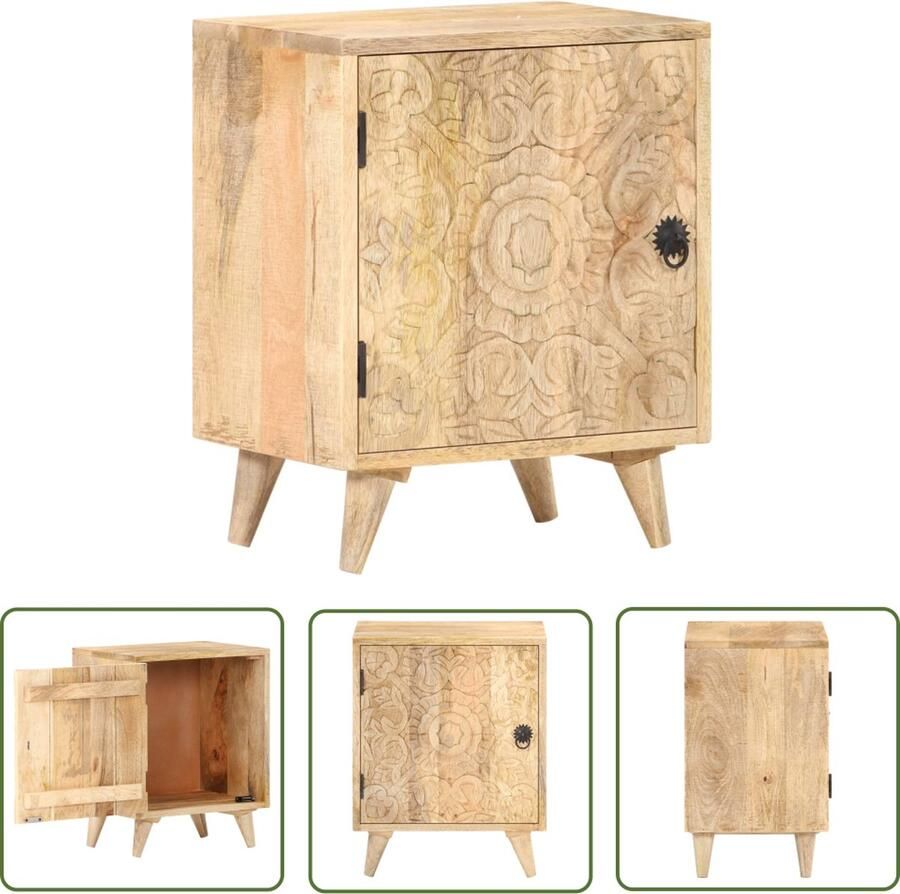 The Living Store Houten Nachtkastje Massief Mangohout 40 x 30 x 50 cm Met 1 deur Nachtkastje Mangohout Bruine Kleur Slaapkamermeubel Opbergvak - Foto 3