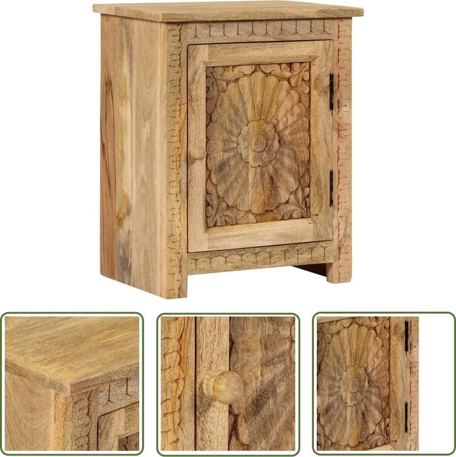 The Living Store Houten Nachtkastje Massief Mangohout 40 x 30 x 50 cm Met 1 kastje - Foto 2