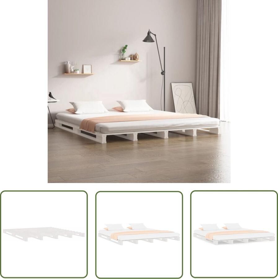 The Living Store Palletbed massief grenenhout wit 160x200 cm Palletbed Palletbedden Bed Slaapkamermeubel Bedframe Eenpersoonsbed Tweepersoonsbed Houten Bed Frame Bedbasis