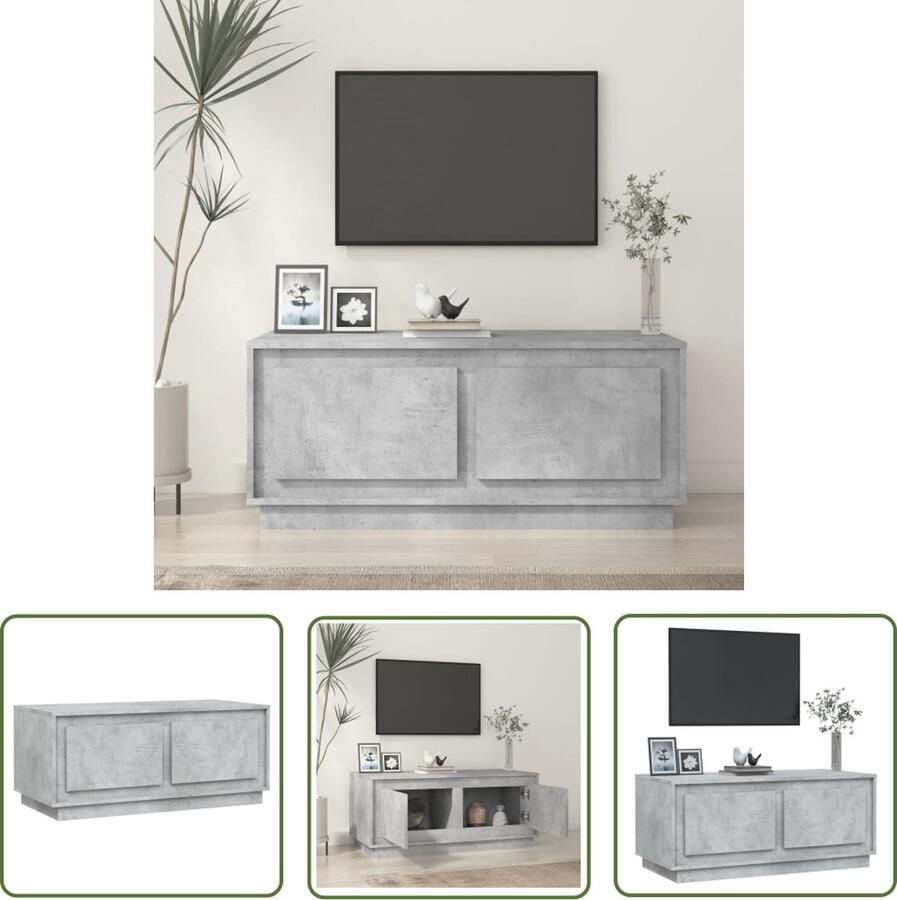 The Living Store Houten Salontafel Betongrijs 102 x 50 x 44 cm Duurzaam Salontafel Houten Salontafel Beton Grijze Salontafel Met Opbergvakken Tv Tafellaar - Foto 2