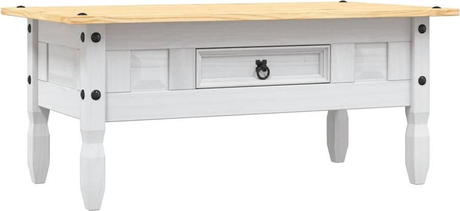 The Living Store Houten salontafel Corona-stijl 100 x 60 x 45 cm wit bruin met lade Salontafel Corona Stijl Houten Salontafel Mexico Grenshouth Salontafel Vintage Salontafel - Foto 3