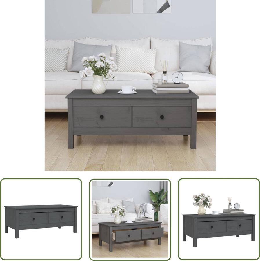 The Living Store Houten Salontafel Grijs 100 x 50 x 40 cm Massief grenenhout - Foto 2