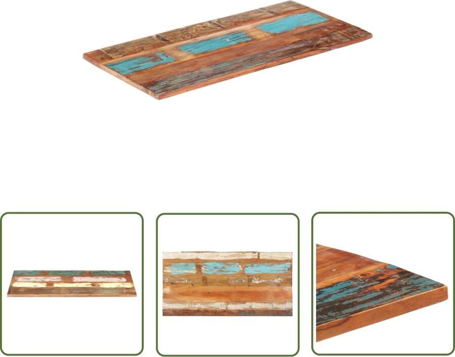 The Living Store Houten Tafelblad 140 x 60 cm massief gerecycled hout 25-27 mm dik met 2 houtsteunen - Foto 2