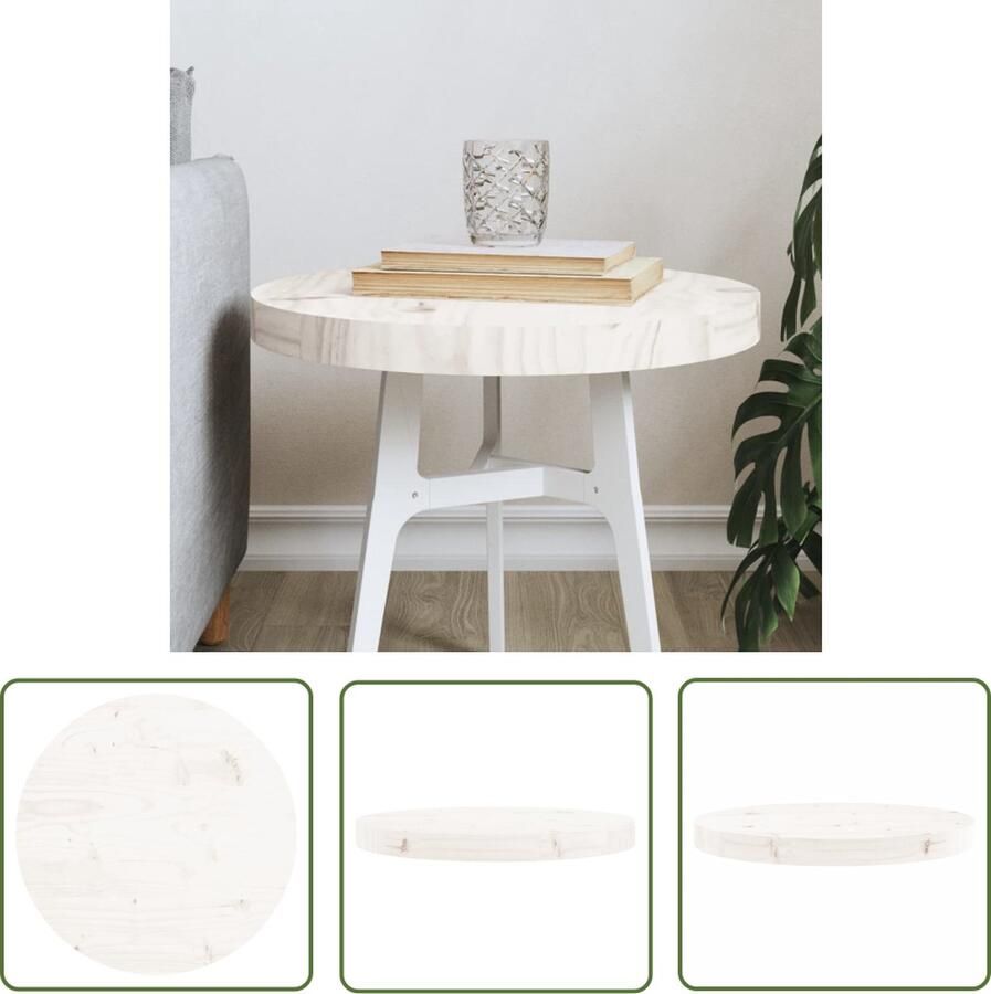 The Living Store Houten Tafelblad 40 x 3 cm wit Massief grenenhout Tafelblad Houten Tafelblad Rond Tafelblad VitaXL Tafelblad Granenhouten Tafelblad - Foto 2
