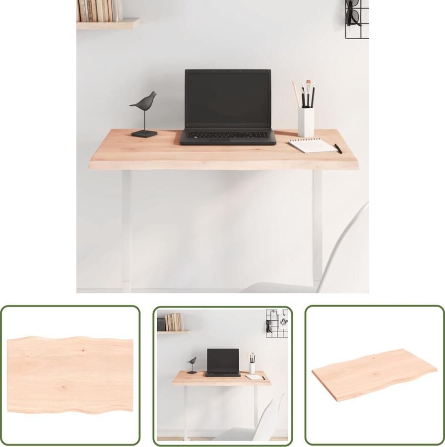 The Living Store Tafelblad natuurlijke rand 80x50x2 cm massief eikenhout Tafelblad Eikenhouten Tafelblad Massief Eikenhout Vintage Tafelblad Landelijke Tafelblad - Foto 3