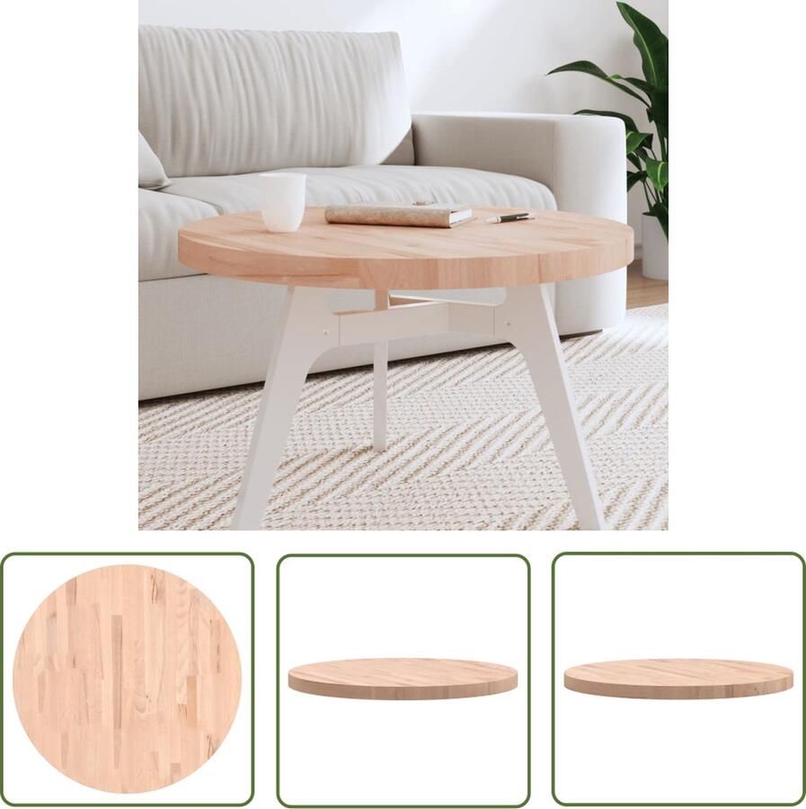 The Living Store Tafelblad rond Ø70x4 cm massief beukenhout Houten Tafelblad Vervangen Salontafel Blad Beukenhout Ronde Tafel - Foto 2