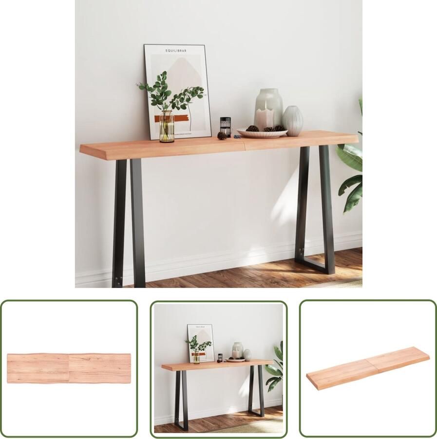 The Living Store Houten Tafelblad Eikenhout 160 x 40 x 6 cm Lichtbruin Massief DIY Tafelblad Eikenhout Houten Tafelblad Eik Hout Massief Eikenhout Vintage Tafelblad - Foto 2