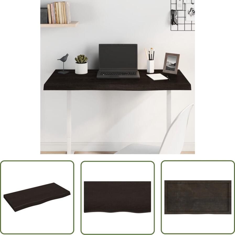 The Living Store Houten Tafelblad Massief Eikenhout 100x50x6 cm Donkergrijs Houten Tafelblad Eikenhout Tafelblad Vervangen Salontafel Eetkamertafel - Foto 3