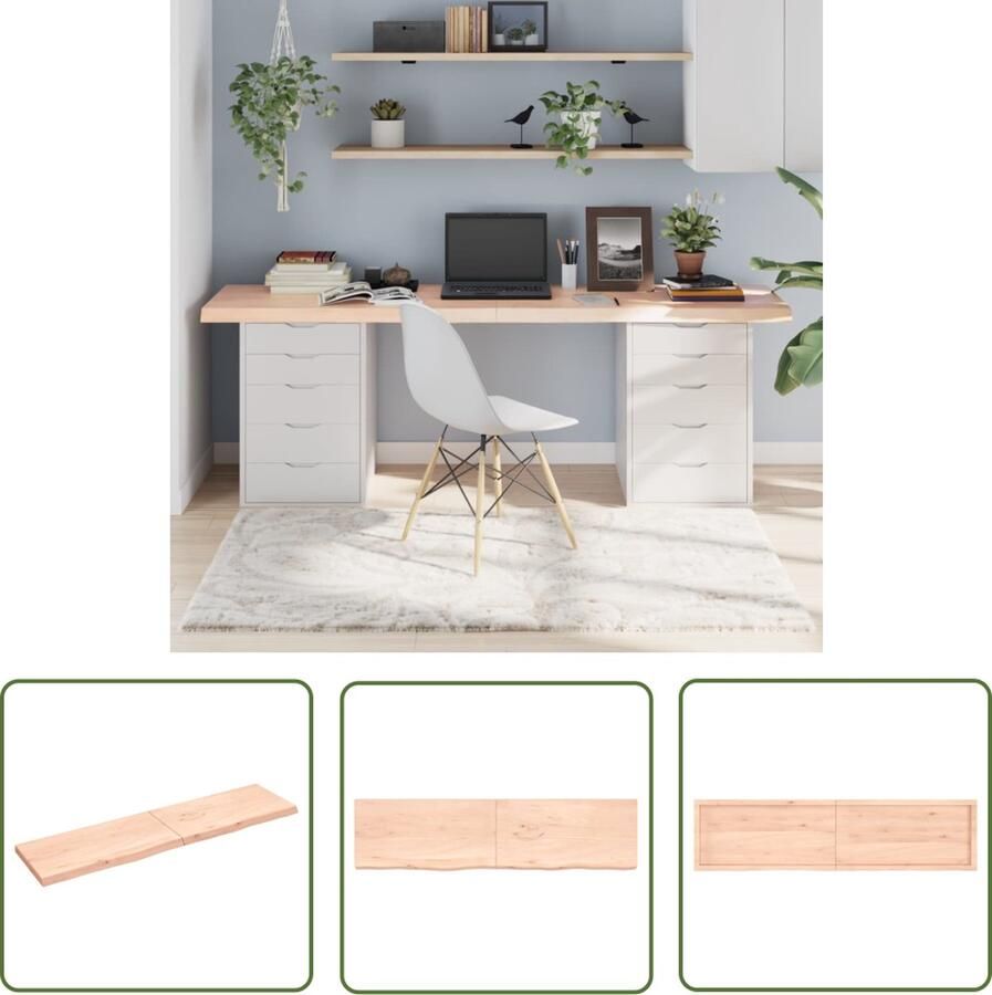 The Living Store Houten tafelblad Massief eikenhout 200 x 50 x 6 cm Onbehandeld Houten Tafelblad Eikenhout Tafelblad Vervangen Tafelblad Design Salontafelblad - Foto 2