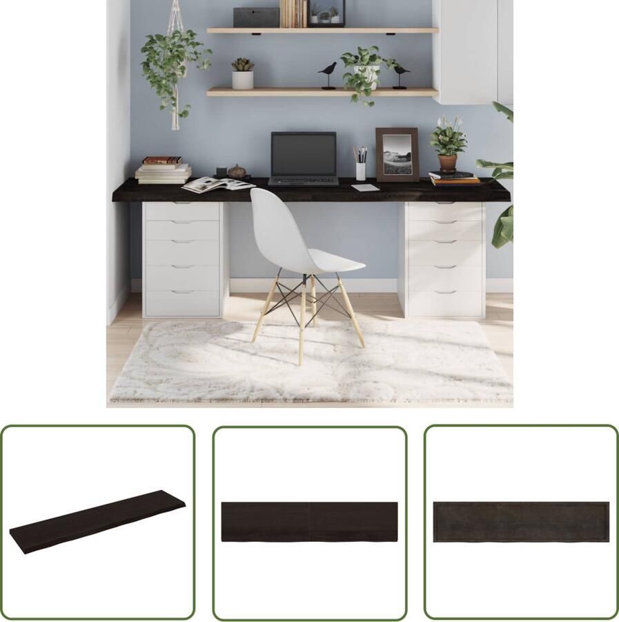 The Living Store Houten Tafelblad Massief Eikenhout 220 x 50 x 6 cm Donkergrijs 1 Lange Natuurlijke Rand Houten Tafelblad Eikenhout Tafelblad Vervangen Salontafel Eetkamertafel - Foto 2
