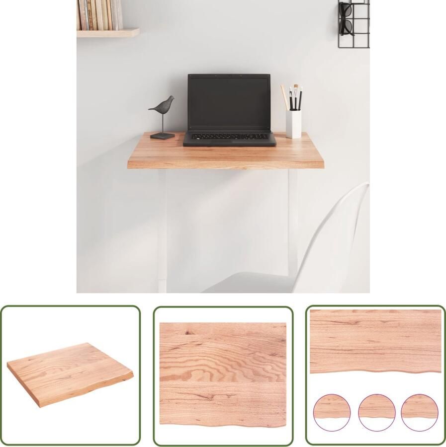 The Living Store Houten Tafelblad Massief Eikenhout 60 x 50 x 2 cm Lichtbruin Draagvermogen 24 kg