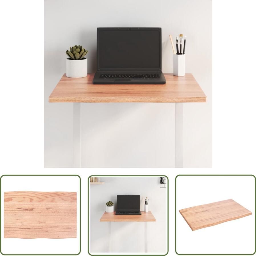 The Living Store Tafelblad natuurlijke rand 60x40x2 cm eikenhout lichtbruin Tafelblad Eikenhouten Tafelblad Massief Eikenhout Vintage Tafelblad Landelijke Tafelblad - Foto 3