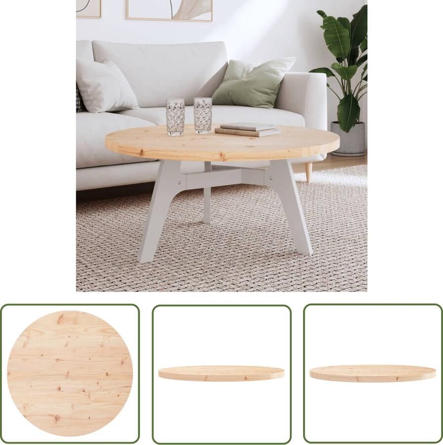 The Living Store Houten Tafelblad Rond 90 x 3 cm Massief Grenenhout Houten Tafelblad Ronde Tafel Massief Grenenhout Salontafelblad Vintage Tafel - Foto 3