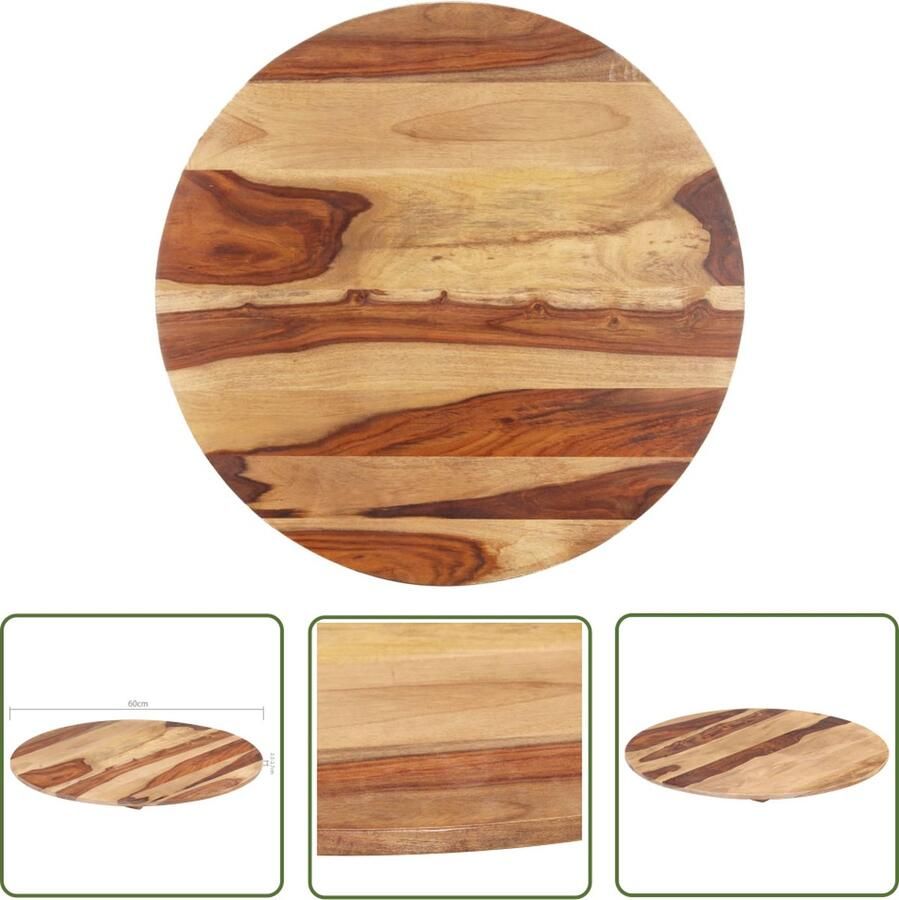 The Living Store Houten Tafelblad Sheeshamhout Diameter 60 cm Rustieke Charme Houten Tafelblad Acacia Hout Rond Tafelblad Vintage Tafelblad Landelijke Tafelblad - Foto 2