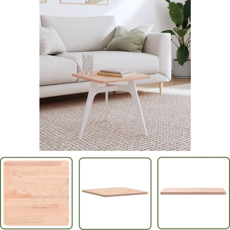The Living Store Houten tafelblad Vierkant 40 x 40 x 1.5 cm Massief beukenhout Houten Tafelblad Vierkante Tafel Salontafel Blad Beukenhout Tafel Massief Hout - Foto 2