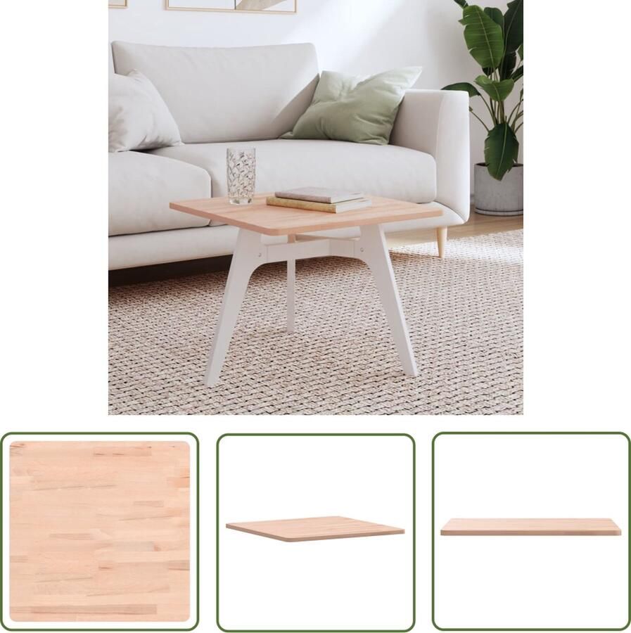 The Living Store Houten tafelblad Vierkant 50 x 50 x 1.5 cm Massief beukenhout Houten Tafelblad Salontafel Blad Tafel Vervangen Beukenhout Massief Hout - Foto 2