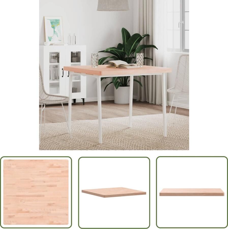 The Living Store Houten Tafelblad Vierkant 80 x 80 x 4 cm Massief Beukenhout Tafelblad Houten Tafelblad Beukenhouten Tafelblad Vierkant Tafelblad Eetkamertafel Blad - Foto 2