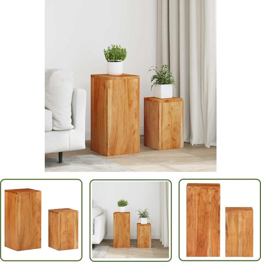 The Living Store Houten Tafeltjes Set van 2 Massief Acaciahout 28x28x59 cm 23x23x39 cm Houten Plantenstandaard Acacia Hout Plantenrek Tuintafel Balkondecoratie - Foto 2