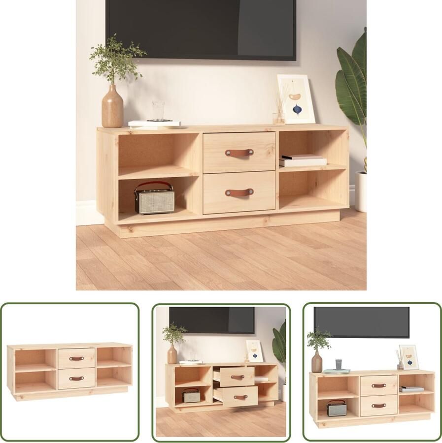 The Living Store Houten televisiemeubel Massief grenenhout TV-kast 100x34x40 cm Tv Kast Tv Meubel Houtsoort Grenenhout Bruin - Foto 2