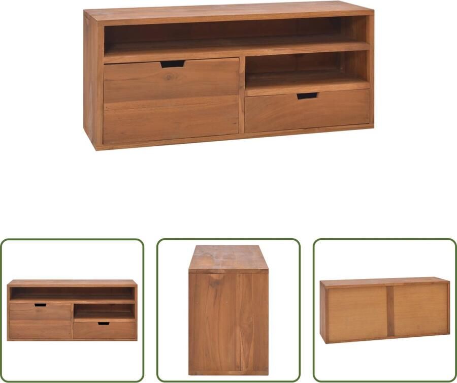 The Living Store Vintage Teakhouten Televisiemeubel 90 x 30 x 40 cm Scandinavische stijl Met lades - Foto 2