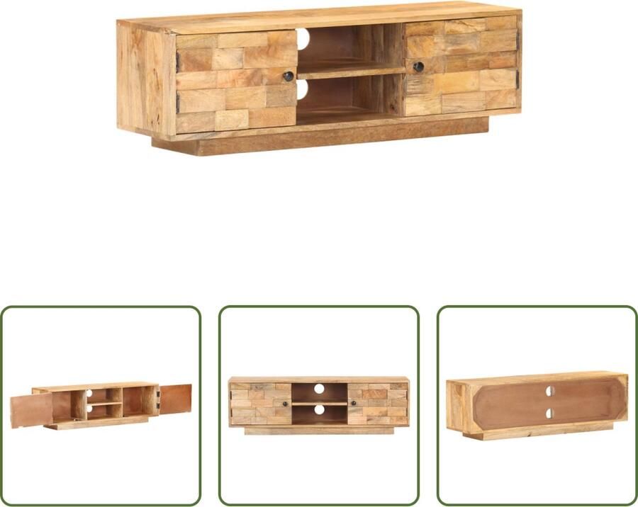 The Living Store Houten TV-meubel Klassiek Meubel Afmeting- 116 x 30 x 35 cm Materiaal- Massief mangohout - Foto 2