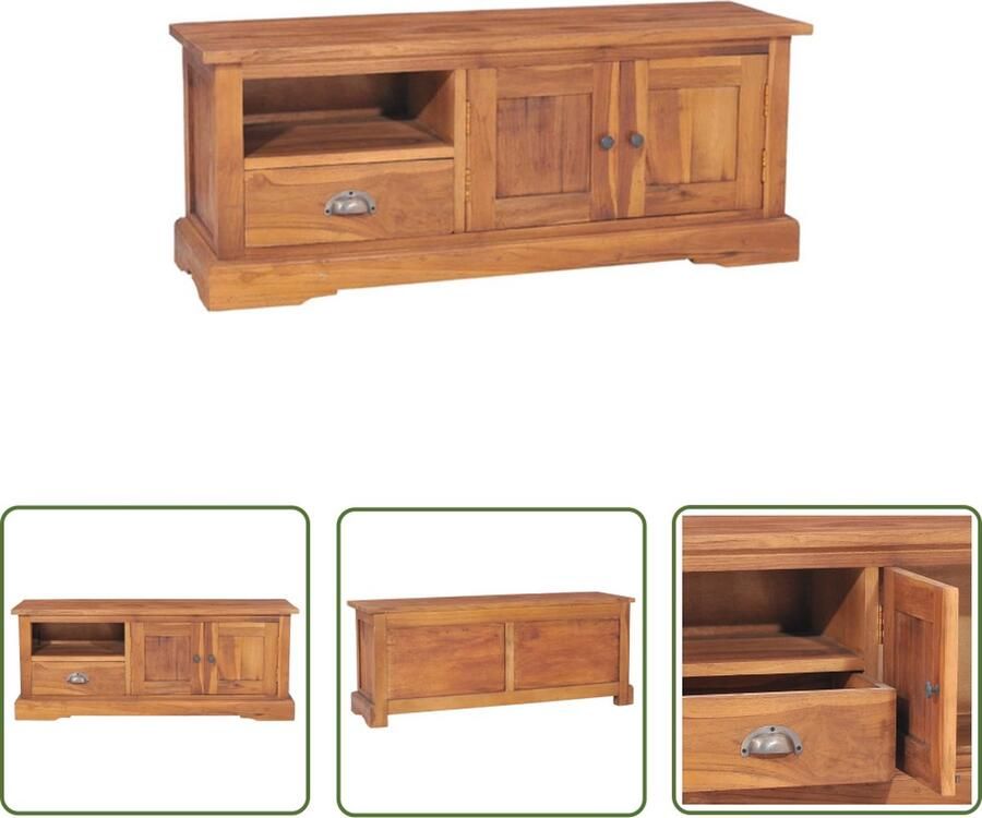 The Living Store Tv-meubel 100x30x40 cm massief teakhout Tv-meubel Teak Hout Koloniale Stijl Salon Meubilair Houten Tv-stand - Foto 2