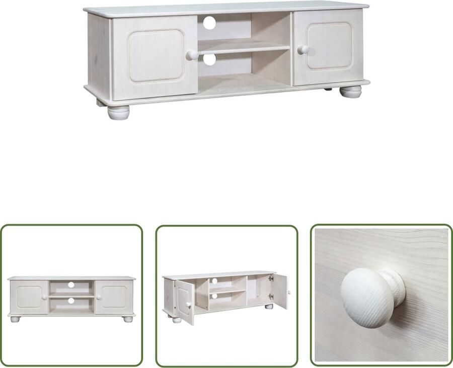The Living Store Houten TV-meubel Massief grenenhout 115 x 29 x 40 cm Ronde houten knop - Foto 2