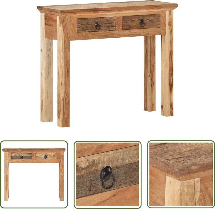 The Living Store Wandtafel 90 5x30x75 cm massief acaciahout en gerecycled hout Houten Wandtafel Wandconsole Vintage Kast Rustic Design Herbruikbare Materialen - Foto 2