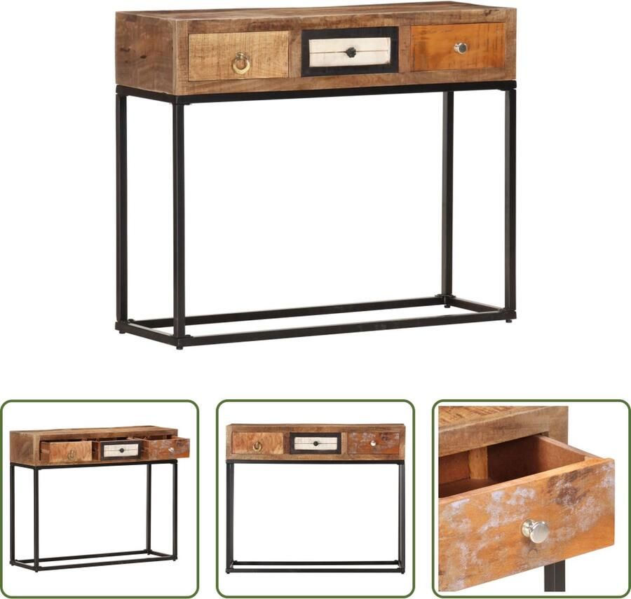 The Living Store Wandtafel 90x30x75 cm massief gerecycled hout goudkleurig Wandtafel Industrieel Design Gerecycled Hout Salontafel Entreetafel