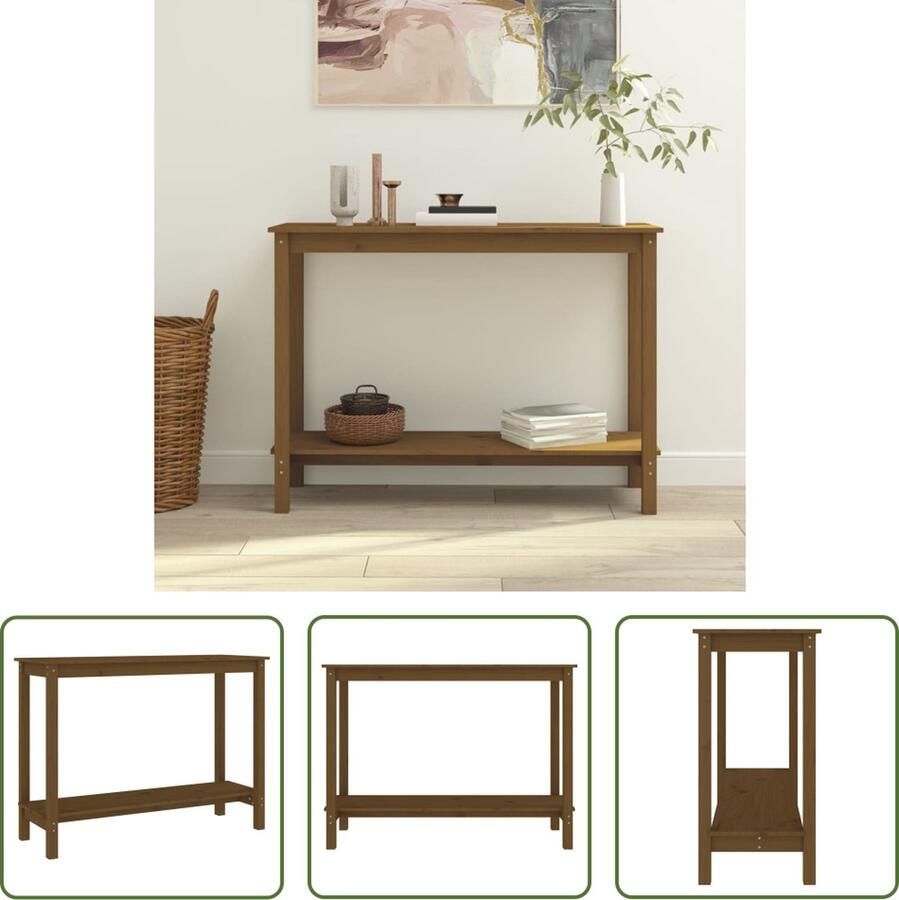 The Living Store Houten Wandtafel Massief grenenhout 110 x 40 x 80 cm Honingbruin - Foto 2