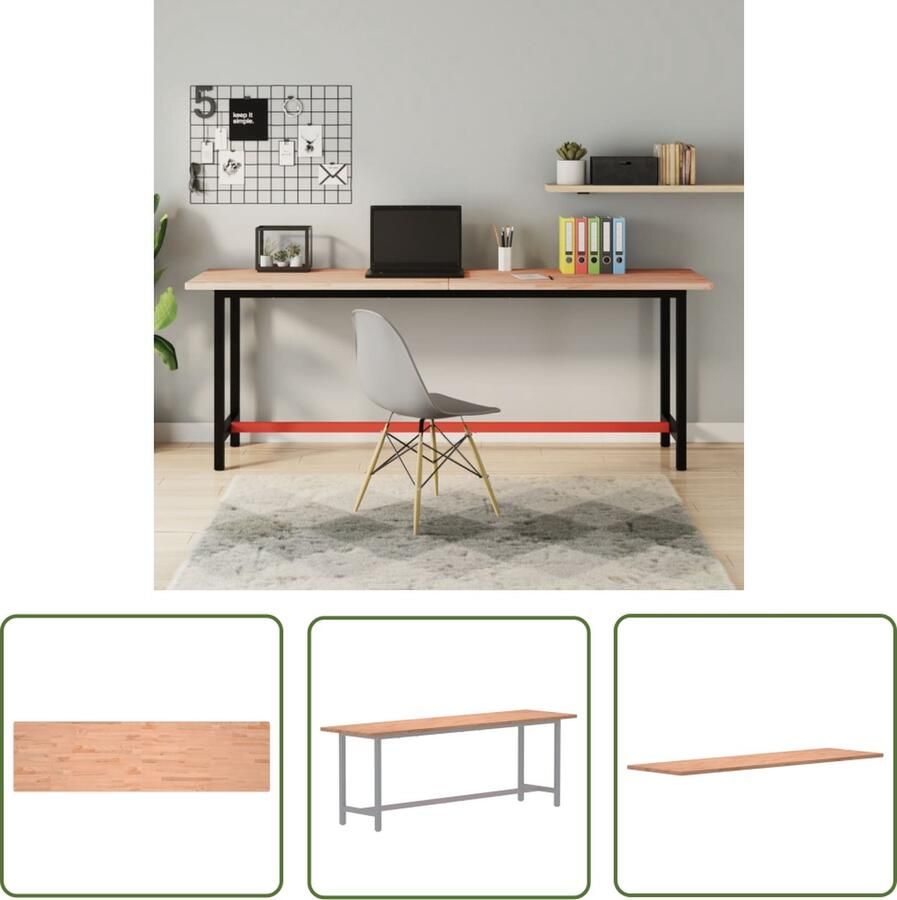 The Living Store Houten Werkblad 200x55x2.5cm Massief Beukenhout Houten Werkblad Beukenhout Blad Bureau Blad Laptop Tafel Schrijfblad - Foto 2