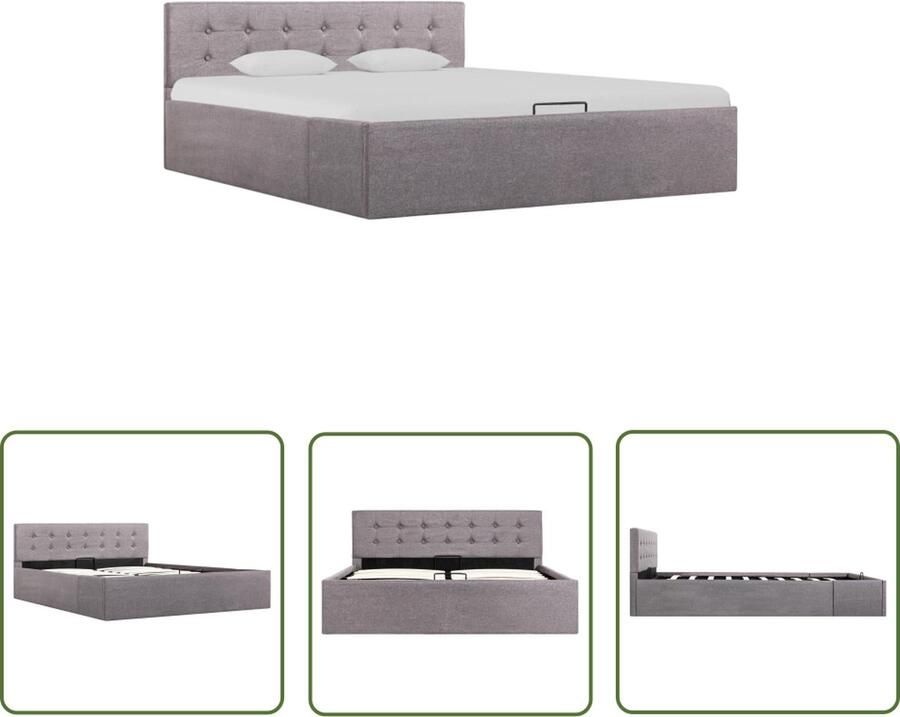 The Living Store Bedframe met hydraulische opslag stof taupe 140x200 cm Hydraulisch Bed Stof Bed Boxspring Bed Tweepersoonsbed Taupe Bed - Foto 2