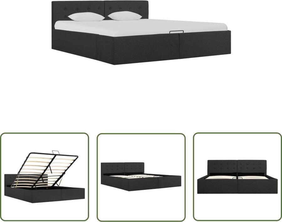 The Living Store Bedframe met hydraulische opslag stof donkergrijs 160x200 cm Hydraulisch Bed Boxspring Bed Opbergbed Donkere Kleuren Meubels Grijs Bed