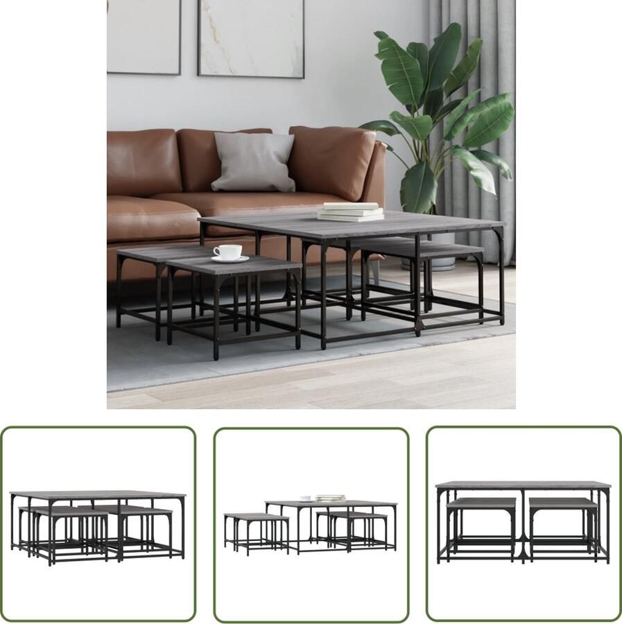 The Living Store In elkaar passend salontafels Set van 5 Hoogwaardig bewerkt hout Veelzijdig Stevig tafelblad Salontafels Nesttafels Bijzet Tafels Houten Meubilair Grijze Meubels - Foto 2