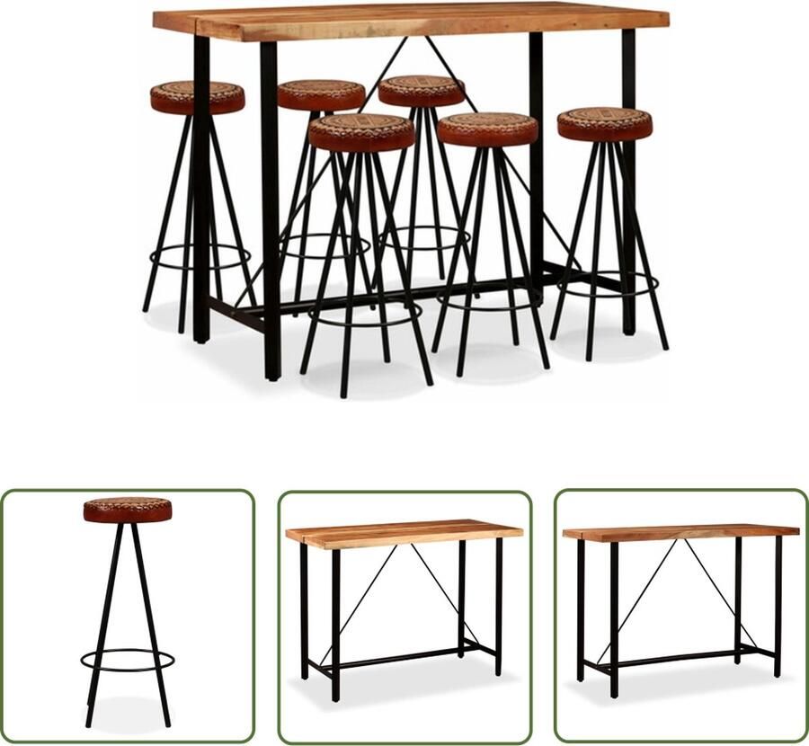 The Living Store Industriële Bartafel 150 x 70 x 107 cm Acaciahout Staal 6 barkrukken