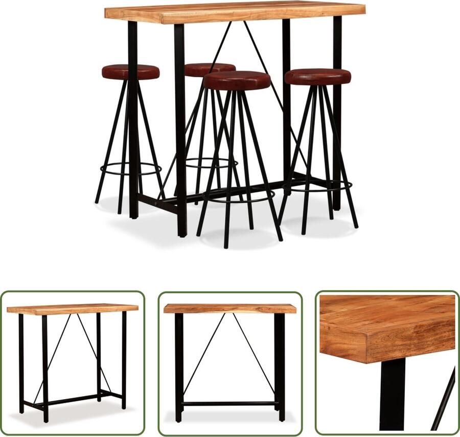 The Living Store IndustriÃle Bartafel en 4 Barkrukken 120x60x107 cm Massief Acaciahout en Staal Bruin Zwart