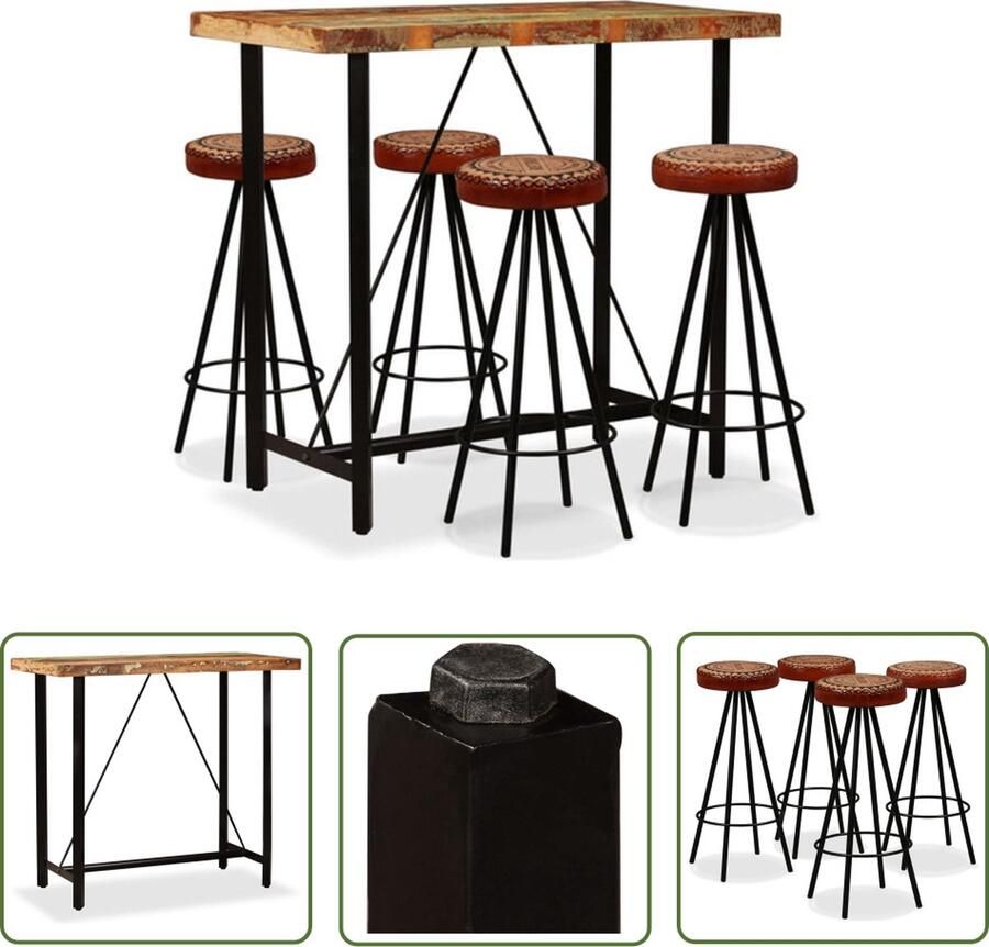 The Living Store IndustriÃle Bartafelset 120 x 60 x 107 cm Massief gerecycled hout en staal Incl 4 barkrukken Bartafel Industriële Meubels Houten Bartafel Vintage Bartafel Eetkamerstoel