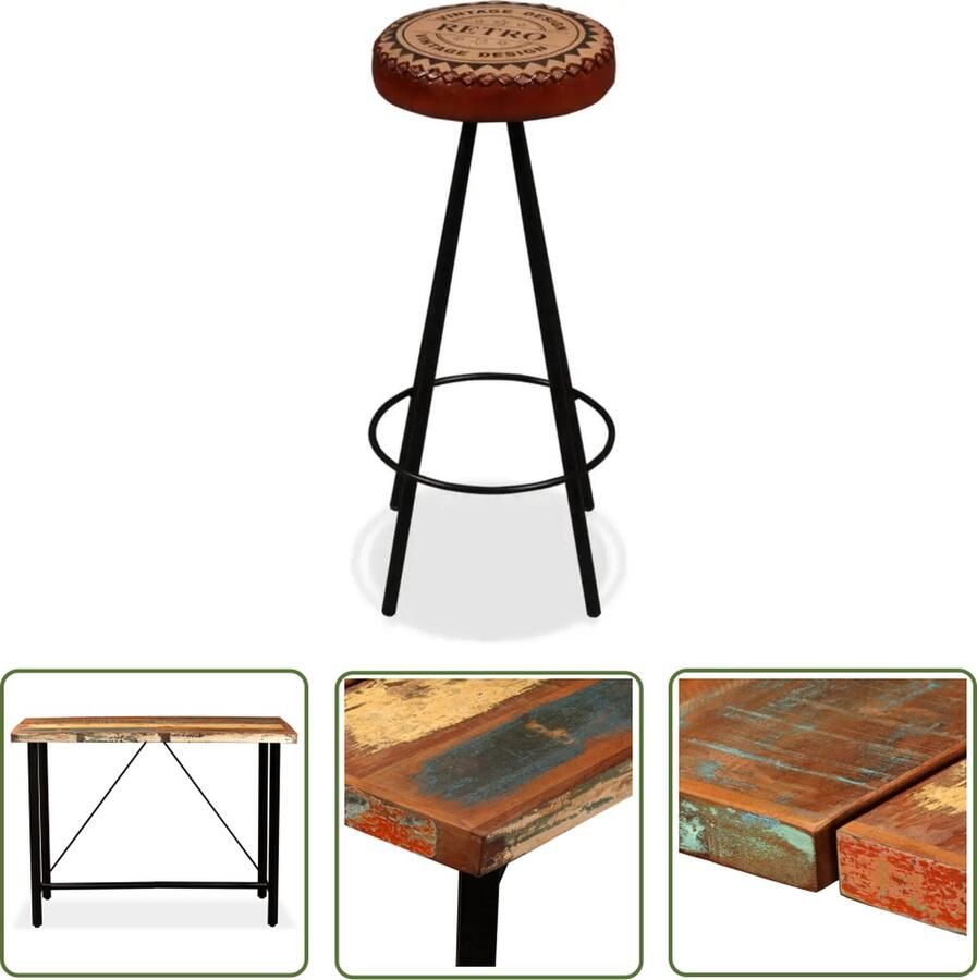 The Living Store IndustriÃle Bartafelset Massief gerecycled hout 150 x 70 x 107 cm 6 barkrukken Bartafel Industrieel Design Houten Bartafel Barstoel Barkruk
