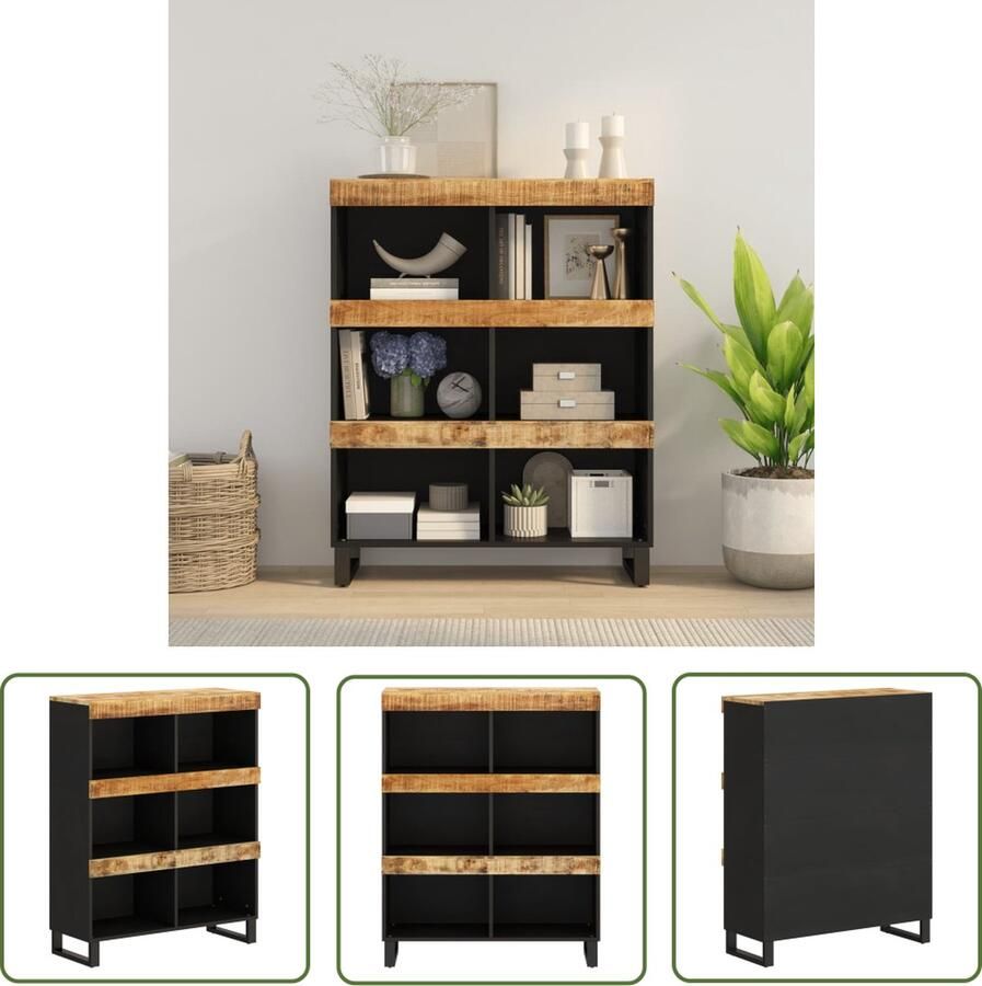 The Living Store IndustriÃle Bijzetkast 85 x 33 x 107 cm Massief mangohout met ijzer Bijzetkast Industrieel Design Mangohouten Kast Nachtkastje Salontafel - Foto 2