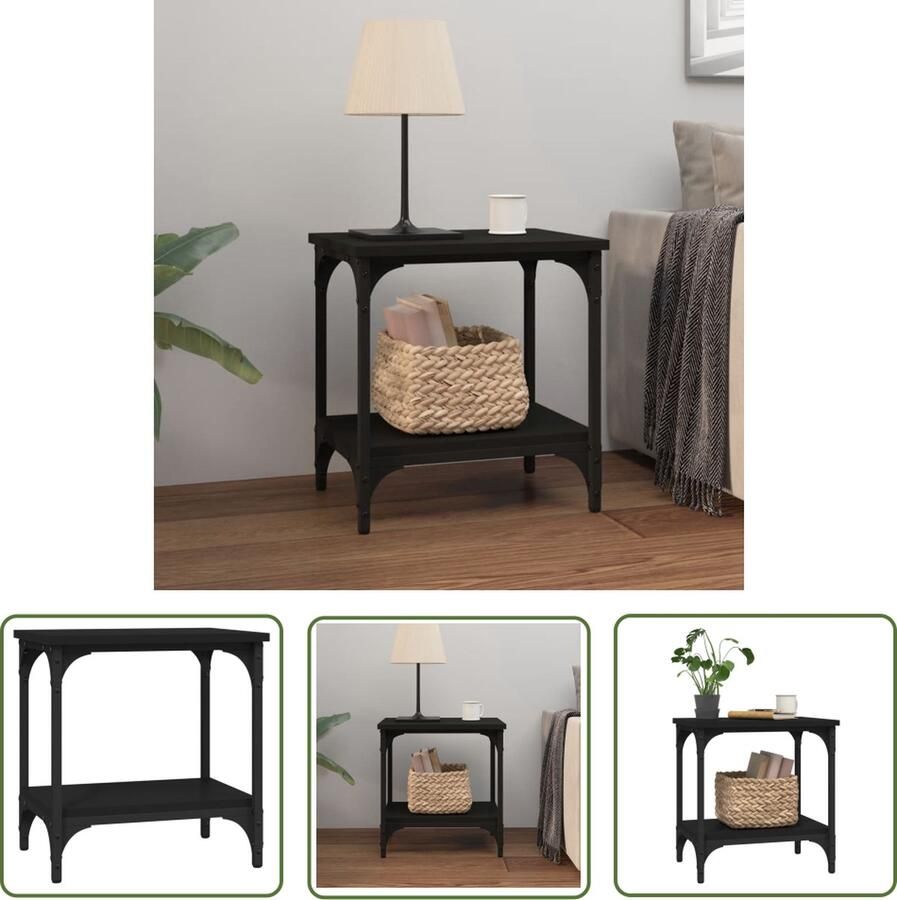 The Living Store Industriële Bijzettafel 40 x 30 x 42 cm Zwart Bewerkt hout en staal - Foto 2