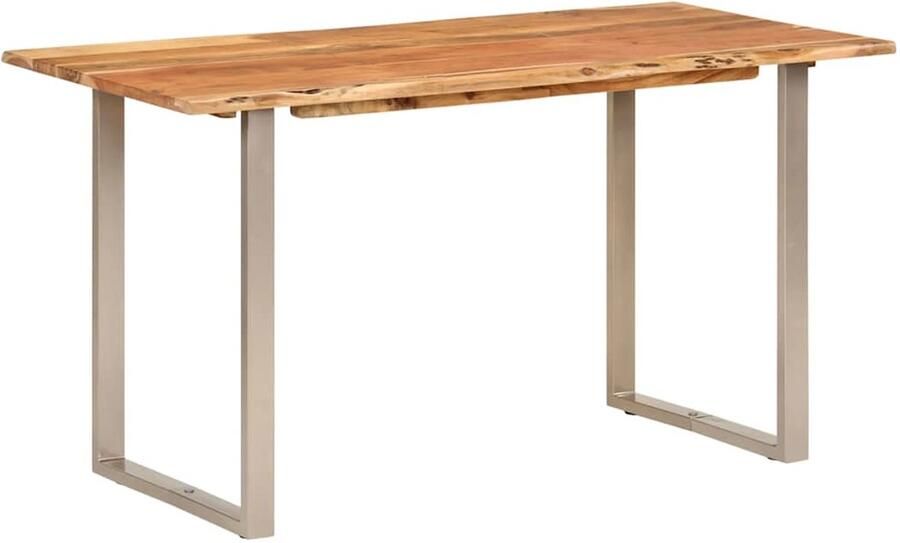 The Living Store IndustriÃle Eetkamertafel 140 x 70 x 76 cm Massief Acaciahout Zilveren poten Eetkamertafel Industrieel Acacia Houten Tafel Salontafel Vintage Meubilair - Foto 2