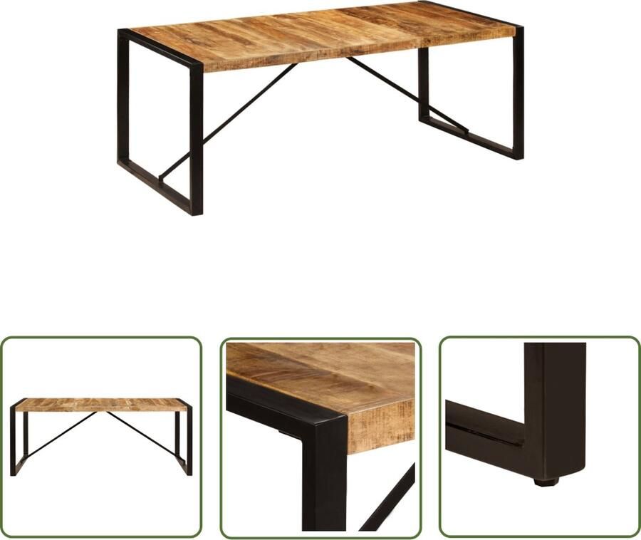 The Living Store IndustriÃle Eetkamertafel 200x100x75cm Massief Mangohout Industriele Eettafel Mangohouten Eettafel Bruine Kleur Eetkamertafel Groot Salontafel - Foto 3