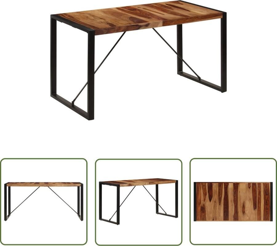 The Living Store Industriële houten eettafel 140 x 70 x 75 cm Bruin Zwart - Foto 2