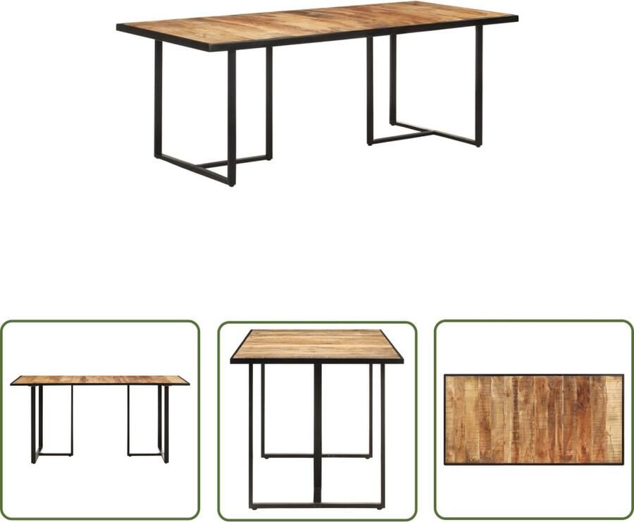 The Living Store Industriële Houten Eettafel 200 x 100 x 76 cm Ruw Mangohout