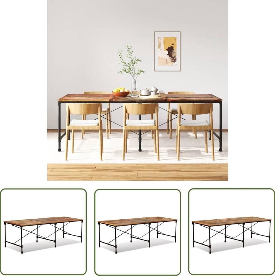 The Living Store industriële houten eettafel 240x90x76 cm gerecycled hout meerkleurig - Foto 2