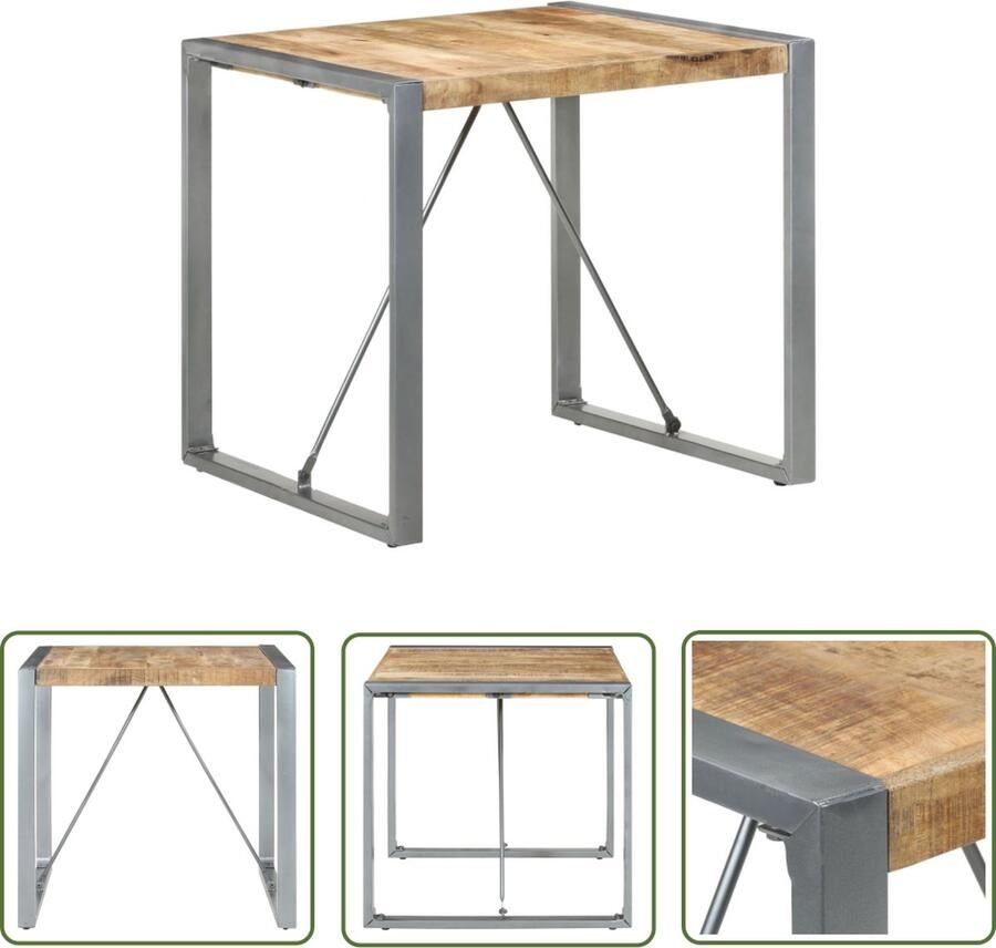 The Living Store IndustriÃle Houten Eettafel 80 x 80 x 75 cm Ruw mangohout en staal Montage vereist Industriele Eettafel Mangohoute Tafel Eethoek Tafel Vintage Tafel Landelijke Tafel - Foto 2