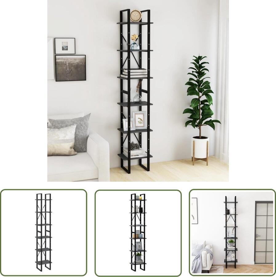 The Living Store Hoge kast 40x30x210 cm massief grenenhout grijs Industriele Kast Boekenkast Hout Kast Grenoble Kast Grijze Kast