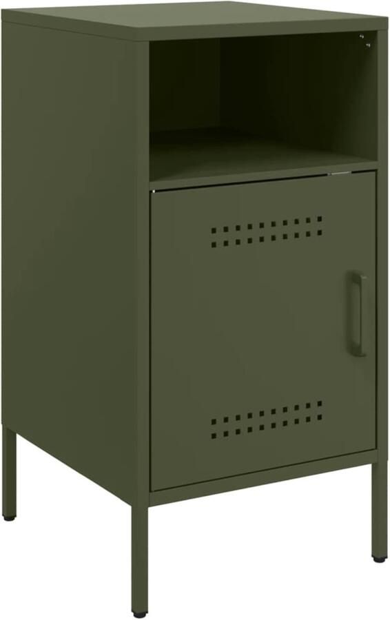 The Living Store IndustriÃle Nachtkastje 36 x 39 x 68 cm Olijfgroen Koudgewalst staal verstelbare pootjes Stabiel en praktisch - Foto 2
