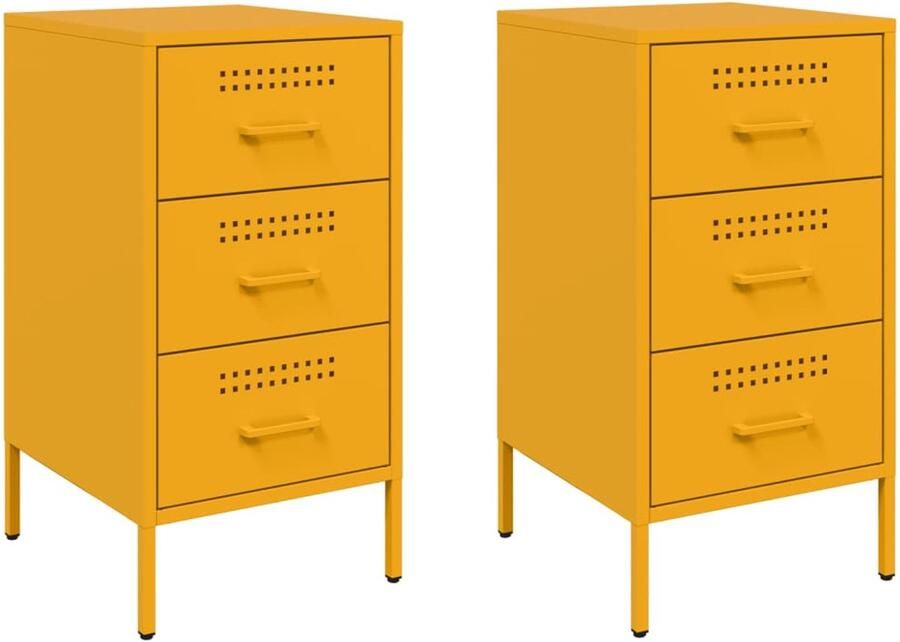 The Living Store Nachtkastjes 2 st 36x39x68 cm staal mosterdgeel Industriele Nachtkastjes Industrieel Staal Nachtkastjes Mustard Yellow Furniture Mosterdkleurige Meubels - Foto 2